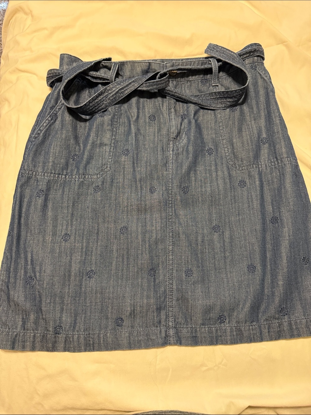 Talbots Blue Embroidered Denim A-Line Skirt